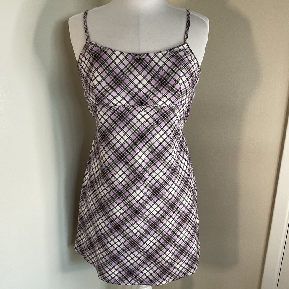 Brandy Melville John Galt Purple Plaid Colleen Mini Dress Small Vivian Preppy
